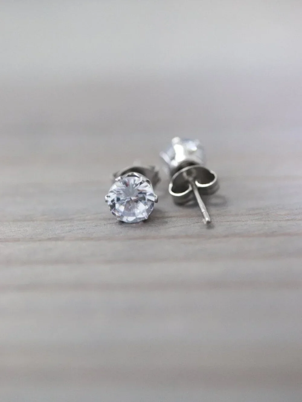 6mm Clear CZ Diamond Style 6-Prong Stud Earrings Silver Stainless Steel